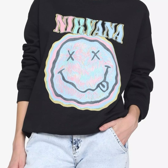 Nirvana Hall of Fame Black Graphic Sweatshirt with Pastel Graphic. - Picture 1 of 6